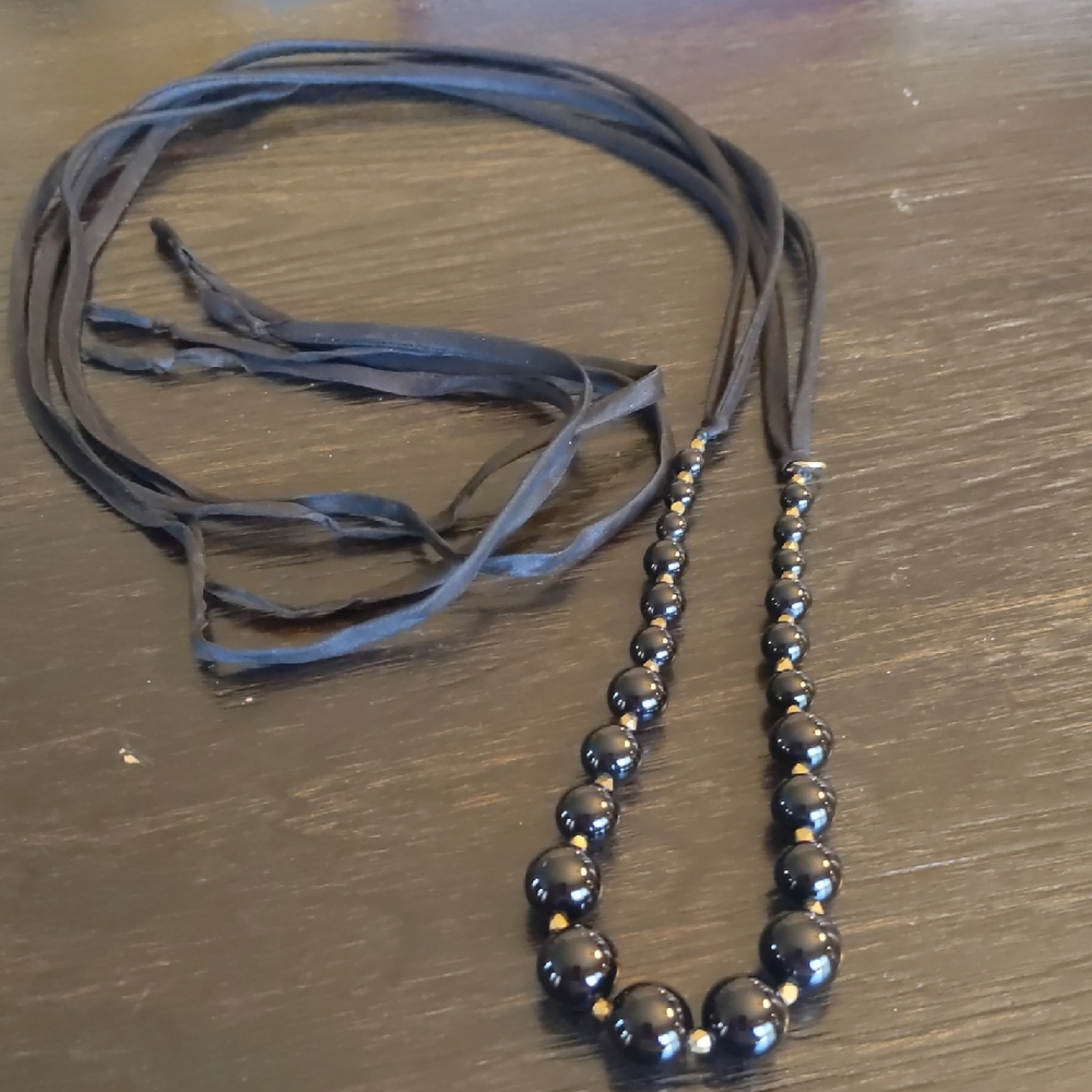 Black & Gold Ribbon Necklace